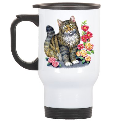 Cat and Roses Stainless Steel Travel Mug