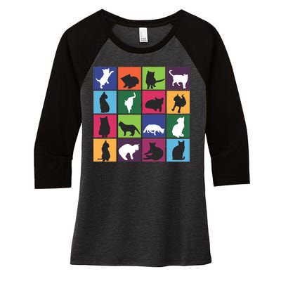 Cat Blocks Women's Tri-Blend 3/4-Sleeve Raglan Shirt