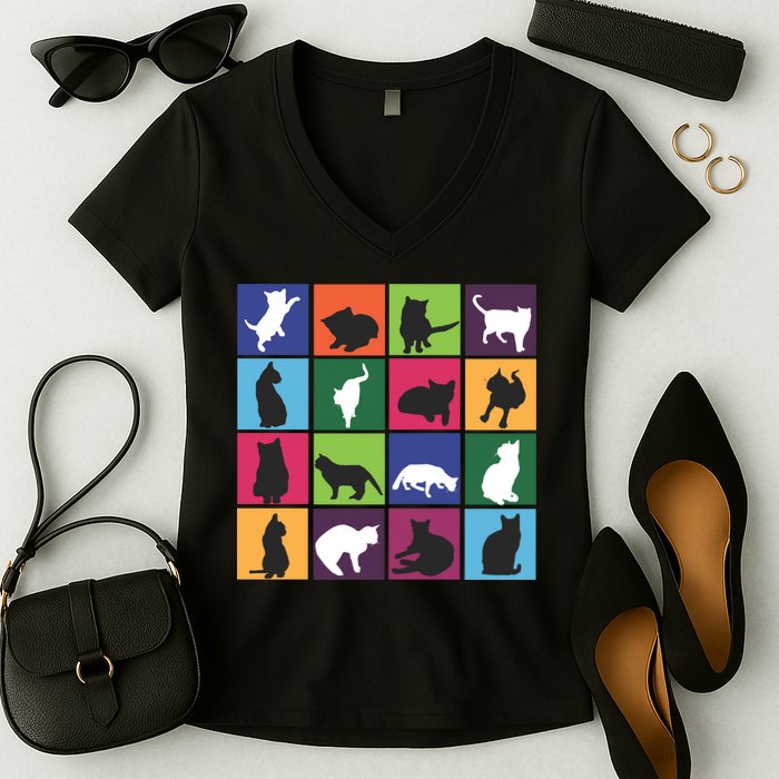 Cat Blocks Women's V-Neck T-Shirt