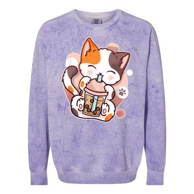 Cat Boba Tea Kawaii Colorblast Crewneck Sweatshirt