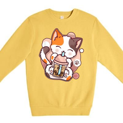 Cat Boba Tea Kawaii Premium Crewneck Sweatshirt