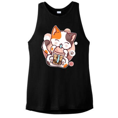 Cat Boba Tea Kawaii Ladies PosiCharge Tri-Blend Wicking Tank