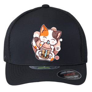 Cat Boba Tea Kawaii Flexfit Unipanel Trucker Cap