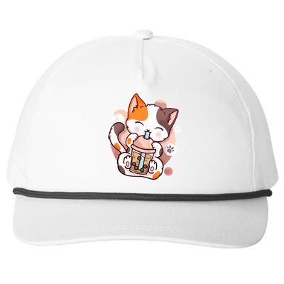 Cat Boba Tea Kawaii Snapback Five-Panel Rope Hat