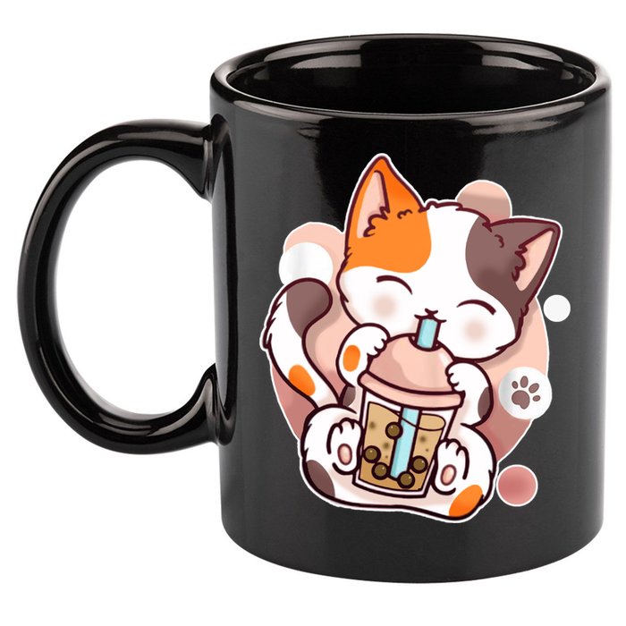 Cat Boba Tea Kawaii 11oz C Handle Ceramic Mug