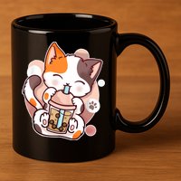 Cat Boba Tea Kawaii 11oz C Handle Ceramic Mug