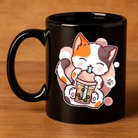 Cat Boba Tea Kawaii 11oz C Handle Ceramic Mug