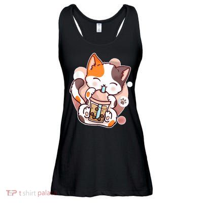 Cat Boba Tea Kawaii Ladies Essential Flowy Tank