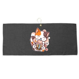 Cat Boba Tea Kawaii Large Microfiber Waffle Golf Towel