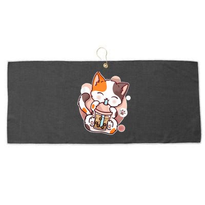 Cat Boba Tea Kawaii Large Microfiber Waffle Golf Towel