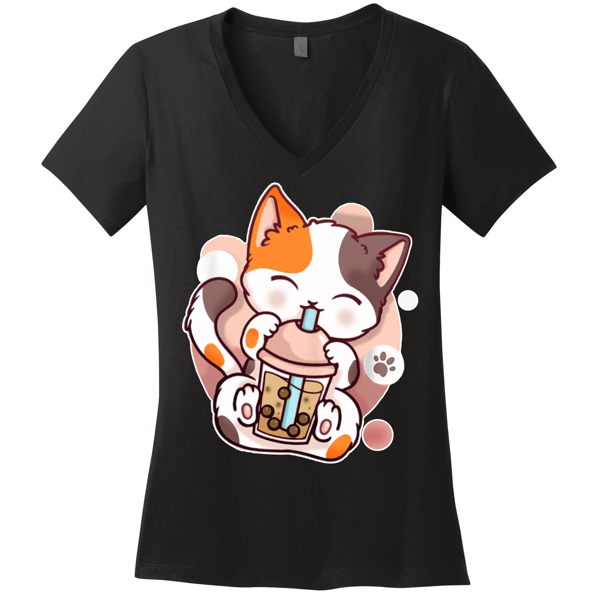 Cat Boba Tea Kawaii Women's V-Neck T-Shirt