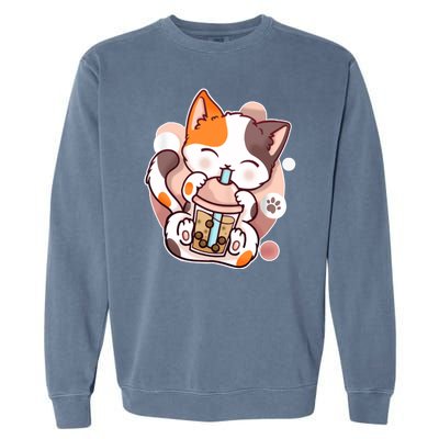 Cat Boba Tea Kawaii Garment-Dyed Sweatshirt