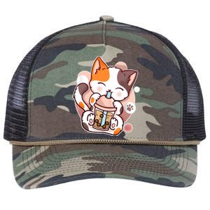 Cat Boba Tea Kawaii Retro Rope Trucker Hat Cap