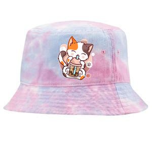 Cat Boba Tea Kawaii Tie-Dyed Bucket Hat