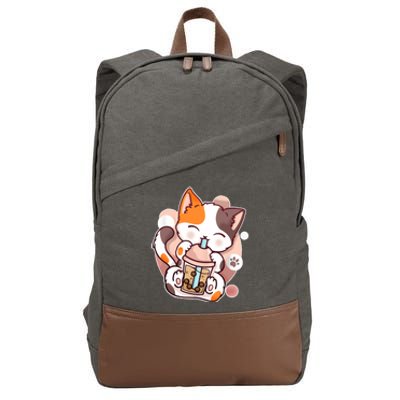 Cat Boba Tea Kawaii Cotton Canvas Backpack