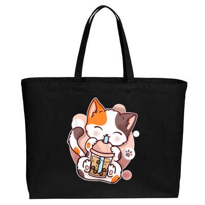 Cat Boba Tea Kawaii Cotton Canvas Jumbo Tote