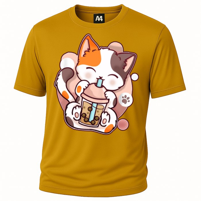 Cat Boba Tea Kawaii Cooling Performance Crew T-Shirt