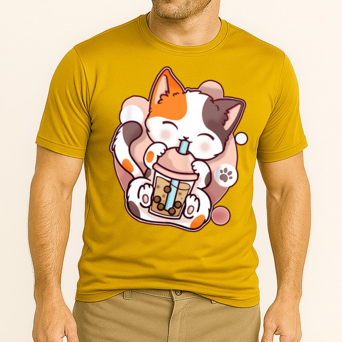 Cat Boba Tea Kawaii Cooling Performance Crew T-Shirt