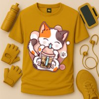 Cat Boba Tea Kawaii Cooling Performance Crew T-Shirt