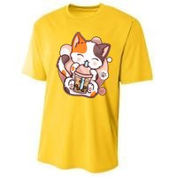 Cat Boba Tea Kawaii Performance Sprint T-Shirt