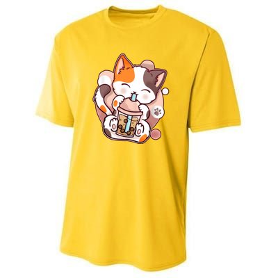 Cat Boba Tea Kawaii Youth Performance Sprint T-Shirt