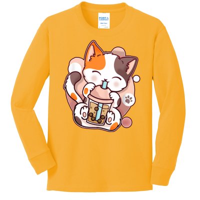 Cat Boba Tea Kawaii Kids Long Sleeve Shirt