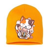 Cat Boba Tea Kawaii Short Acrylic Beanie