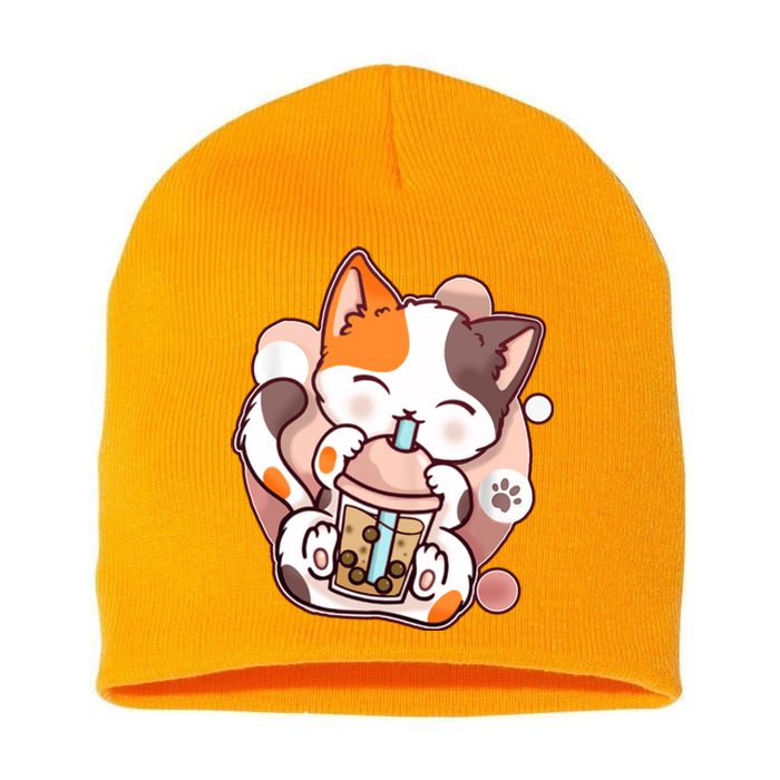 Cat Boba Tea Kawaii Short Acrylic Beanie