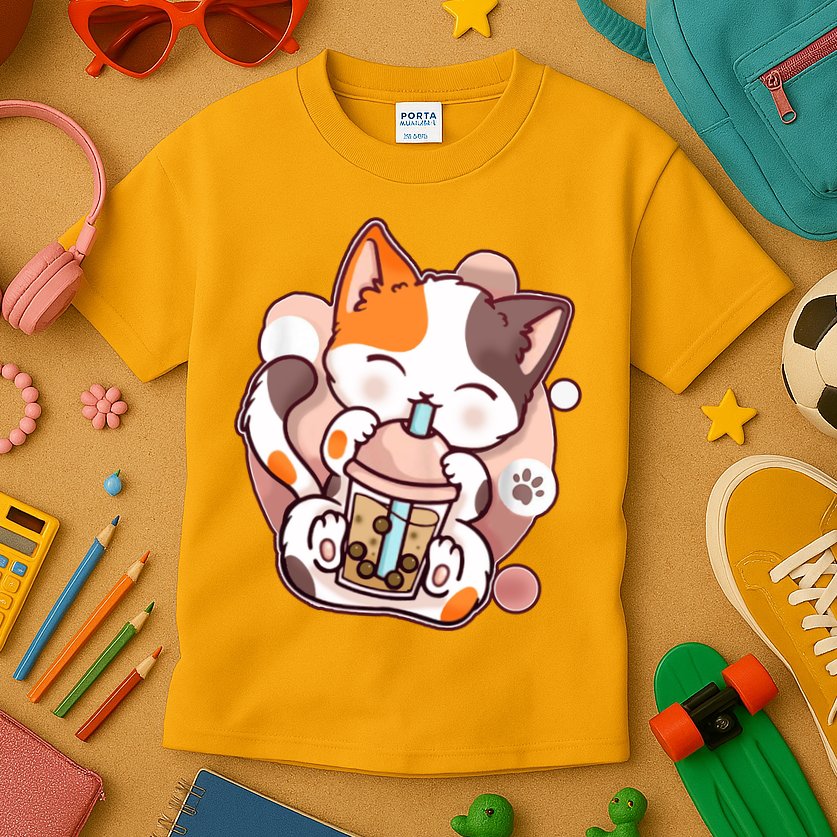 Cat Boba Tea Kawaii Kids T-Shirt