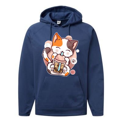 Cat Boba Tea Kawaii Performance Fleece Hoodie