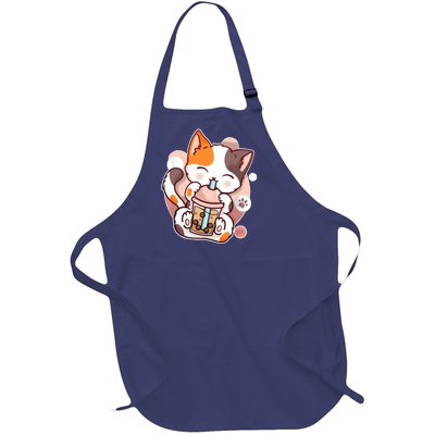 Cat Boba Tea Kawaii Full-Length Apron With Pockets