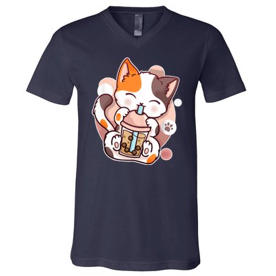 Cat Boba Tea Kawaii V-Neck T-Shirt