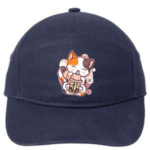 Cat Boba Tea Kawaii 7-Panel Snapback Hat