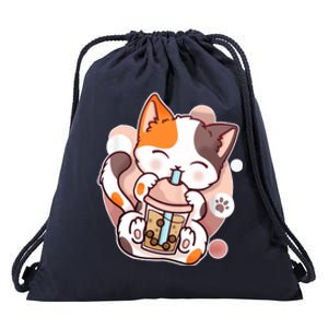 Cat Boba Tea Kawaii Drawstring Bag