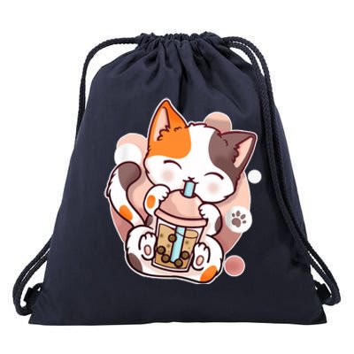 Cat Boba Tea Kawaii Drawstring Bag