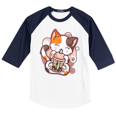 Cat Boba Tea Kawaii Baseball Sleeve Shirt