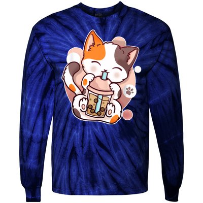 Cat Boba Tea Kawaii Tie-Dye Long Sleeve Shirt