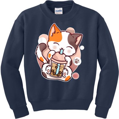 Cat Boba Tea Kawaii Kids Sweatshirt