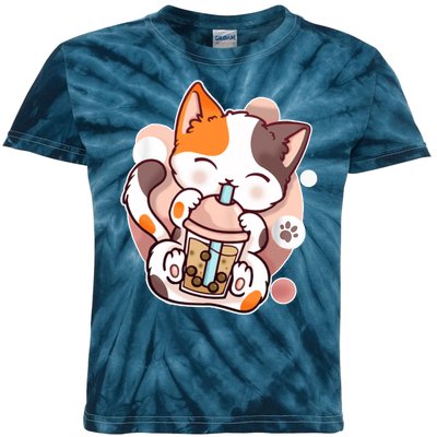 Cat Boba Tea Kawaii Kids Tie-Dye T-Shirt