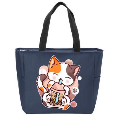 Cat Boba Tea Kawaii Zip Tote Bag