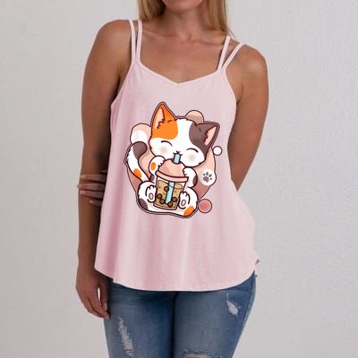 Cat Boba Tea Kawaii Women's Strappy Tank