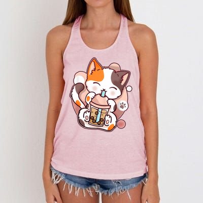 Cat Boba Tea Kawaii Women's Knotted Racerback Tank