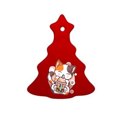 Cat Boba Tea Kawaii Ceramic Tree Ornament