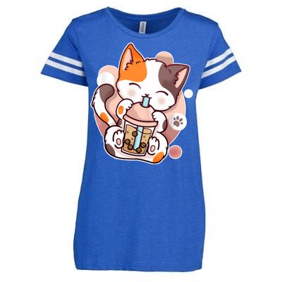 Cat Boba Tea Kawaii Enza Ladies Jersey Football T-Shirt