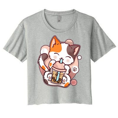 Cat Boba Tea Kawaii Women's Crop Top Tee