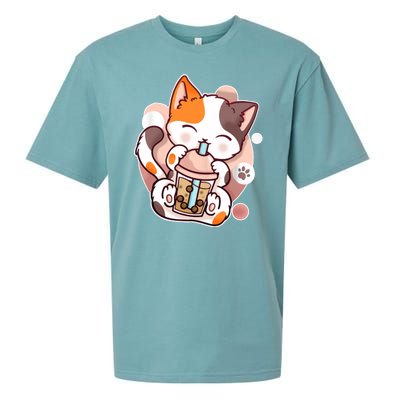 Cat Boba Tea Kawaii Sueded Cloud Jersey T-Shirt