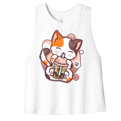 Cat Boba Tea Kawaii Women's Racerback Cropped Tank