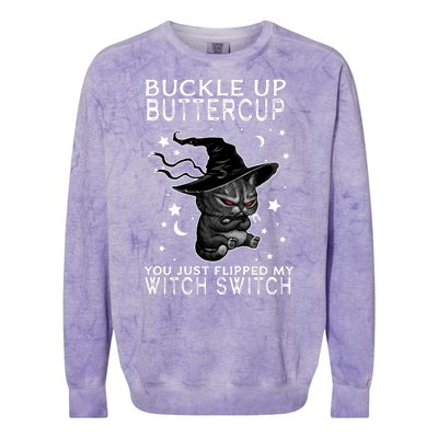 Cat Buckle Up Buttercup You Just Flipped My Witch Switch Colorblast Crewneck Sweatshirt