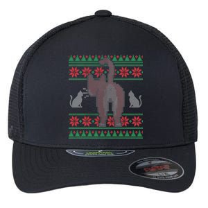 Cat Butt Ugly Christmas Sweater Design Flexfit Unipanel Trucker Cap