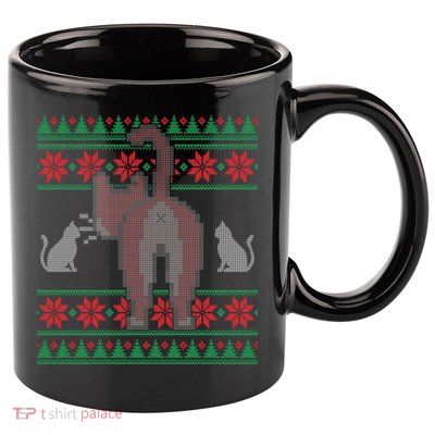 Cat Butt Ugly Christmas Sweater Design 11oz C Handle Ceramic Mug